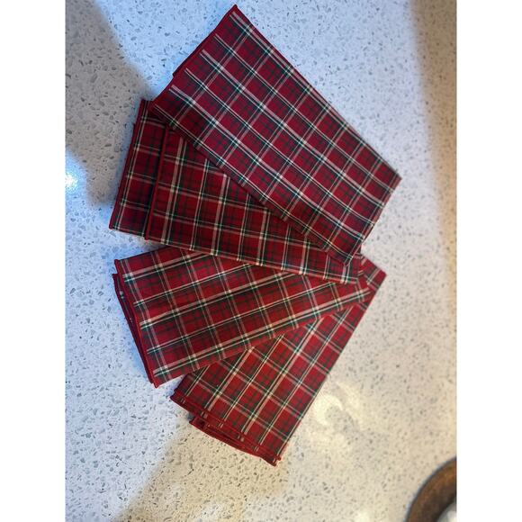 Vintage Longaberger Set 4 Plaid Tidings Red/Green/White Napkins Christmas Linens - Picture 2 of 5